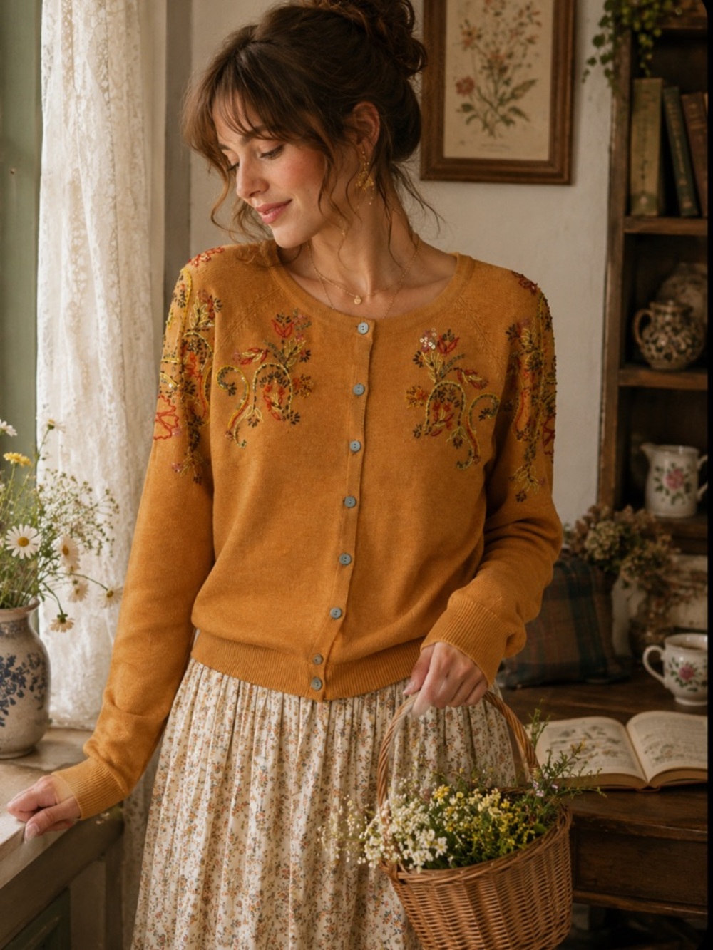 Sundance Beaded Embroidered Cotton Cardigan Orange Gold Size Small Boho Chic